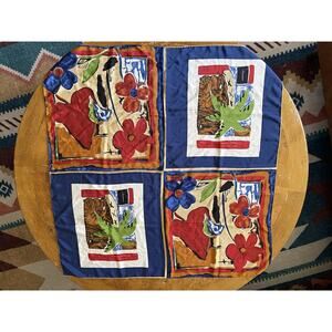 Pucinella 100%Silk Square Scarf Hijab Multicolor Floral Art Print Women 34x34 in